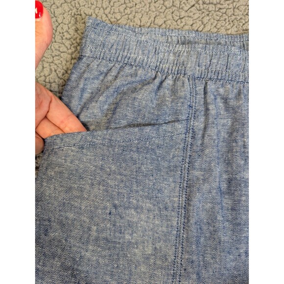 Old Navy Pants Womens L Blue High Rise Straight Tape Chambray Linen Blend Crop - Picture 2 of 11